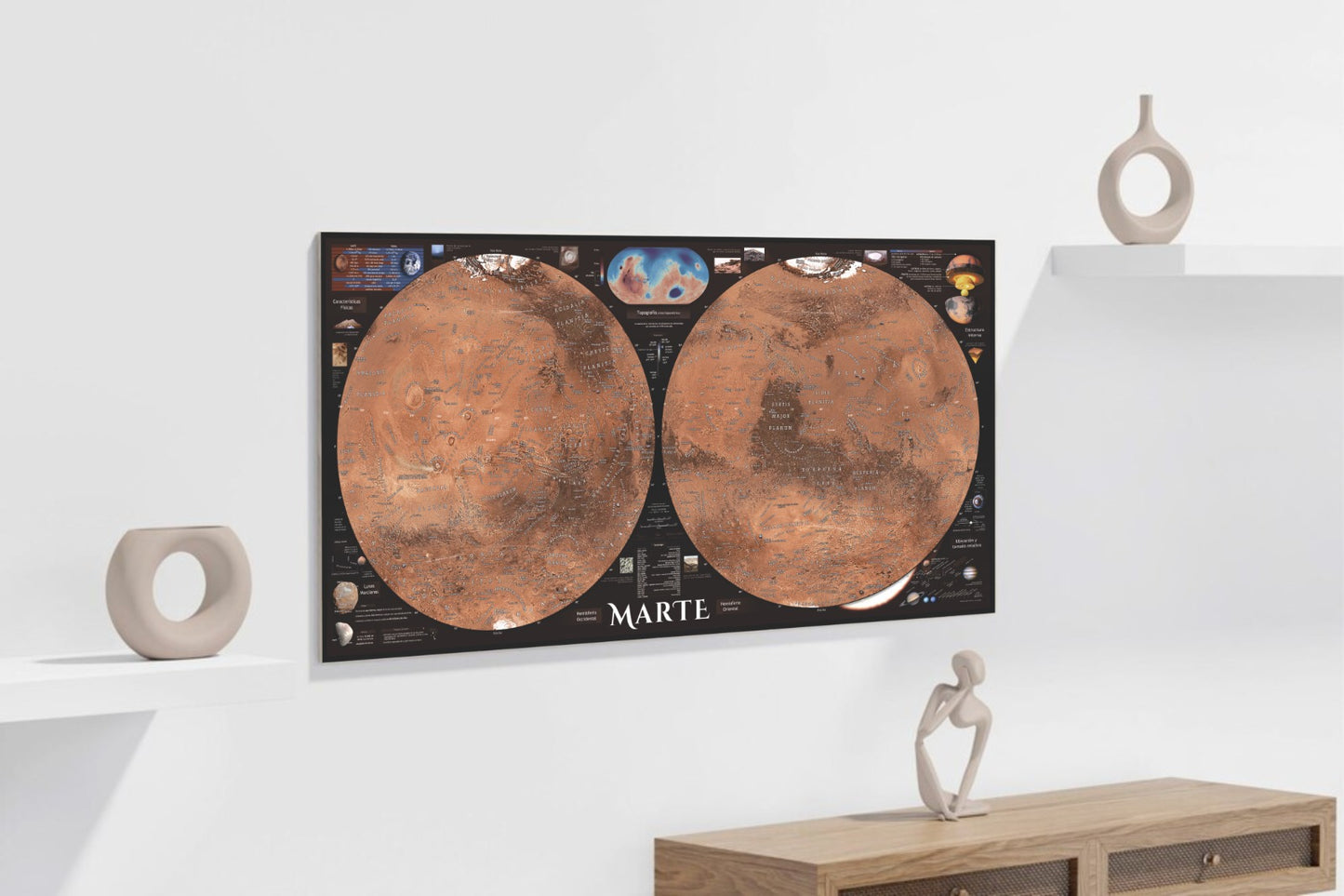 Afiche y mapa de Marte - Hiperrealista.